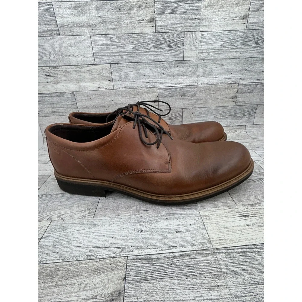 ECCO Mens Brown Leather Plain Toe Derby Dress Shoes Shock Point Size‎ 47 US 13.5